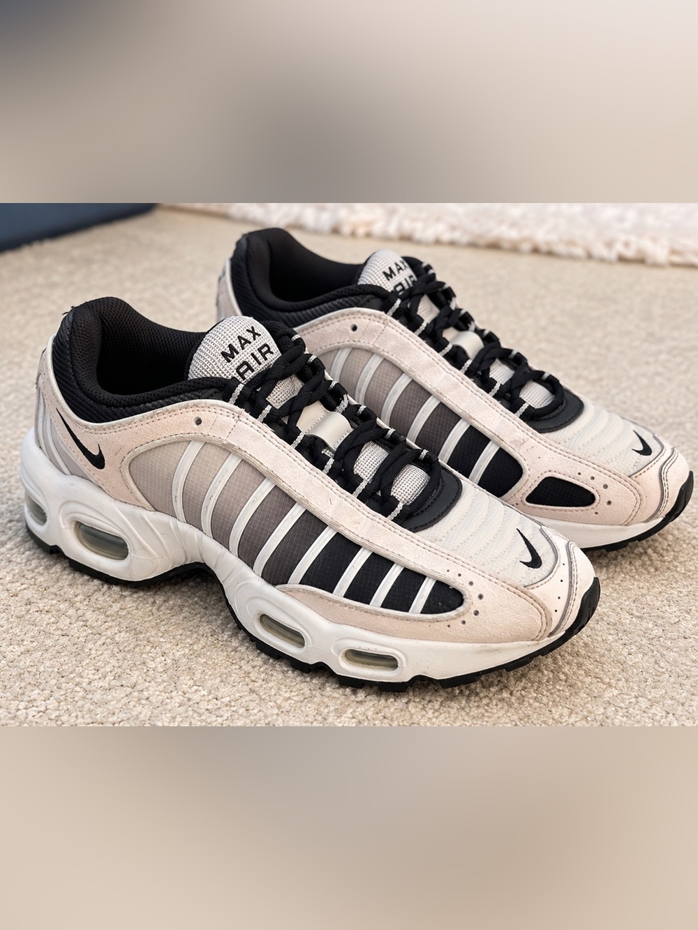 Nike Air Max Tailwind IV sneakers in a white/cream, gray and black colorway